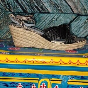 Black Leather Snake Print Espadrille Sandals Y2K‎  Size 10 - Frances Valentine